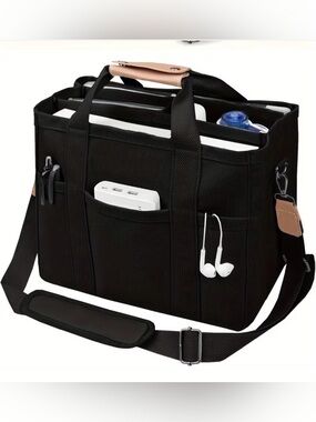 Black Unisex Canvas Messenger Tote Bag